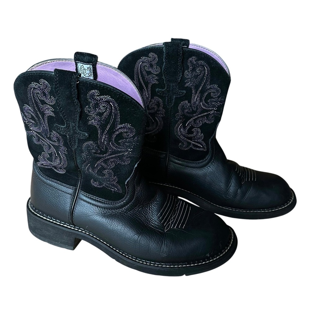 Ariat Fatbaby Western Boots Black Suede Leather Embroidery Women's Size 11 B